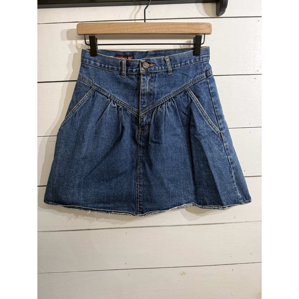 VTG Foxtails Jrs Denim Pleated Midi Skirt High Waist Belted A-Line Y2K 90s SZ 9